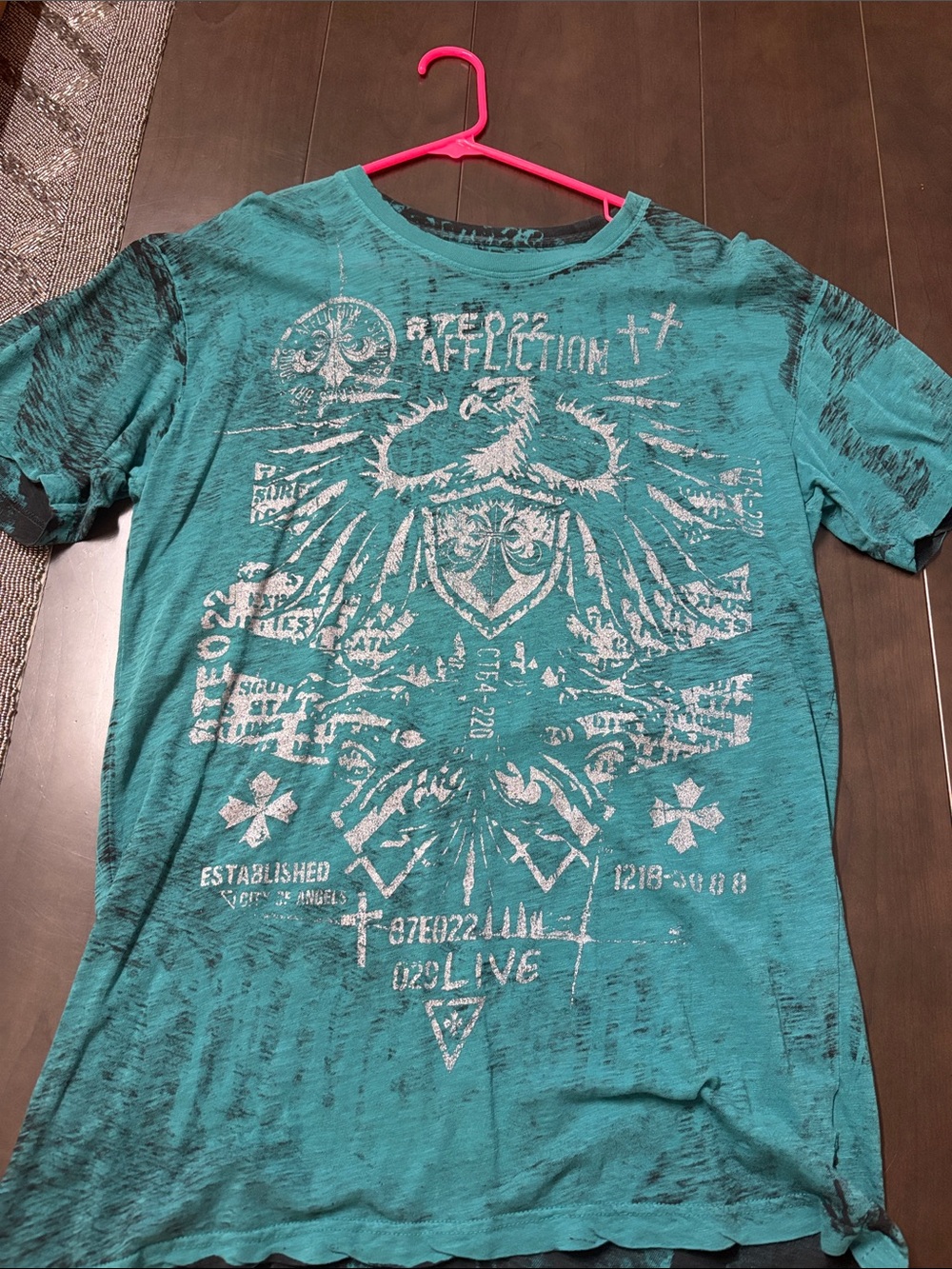 Affliction Teal Graphic Eagle Crest Short-Sleeve Tee